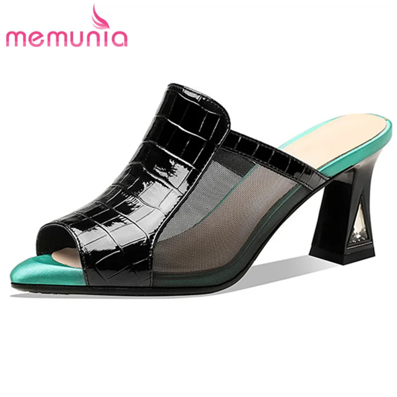 

MEMUNIA 2021 New Arrive Summer Shoes Women Genuine Leather Sandals Peep Toe Mesh High Heels Casual Party Shoes Ladies Red