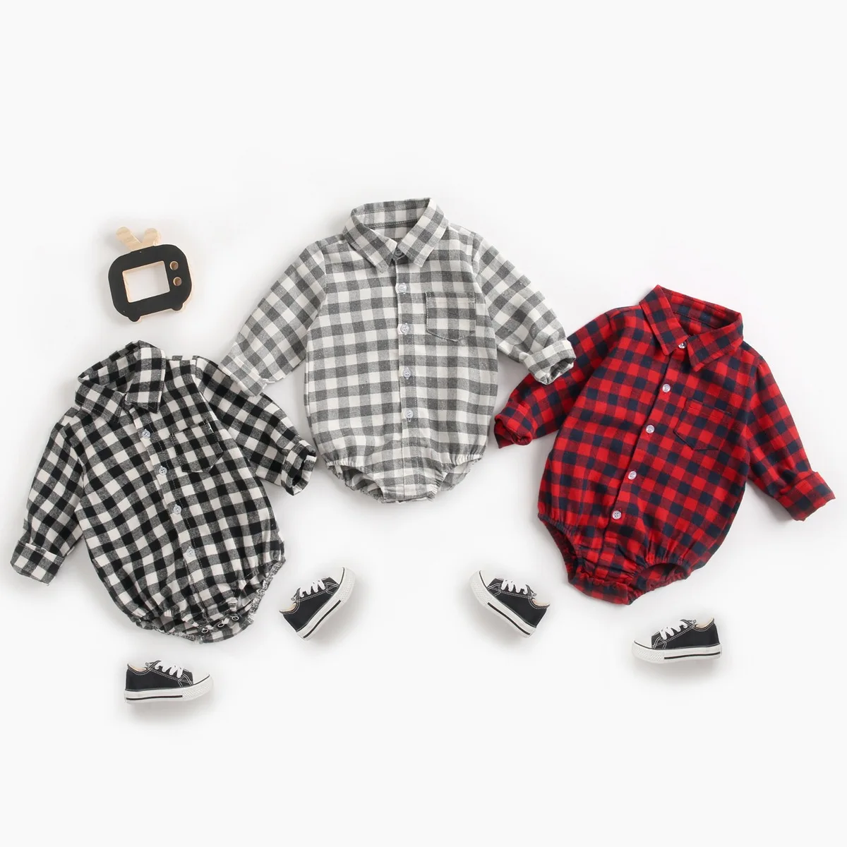 

0-3T Newborn Kid Baby Boys Girls Clothes Long Sleeve Plaid Romper Cute Sweet Cotton Jumpsuit Gingham New born Gentleman Outfit