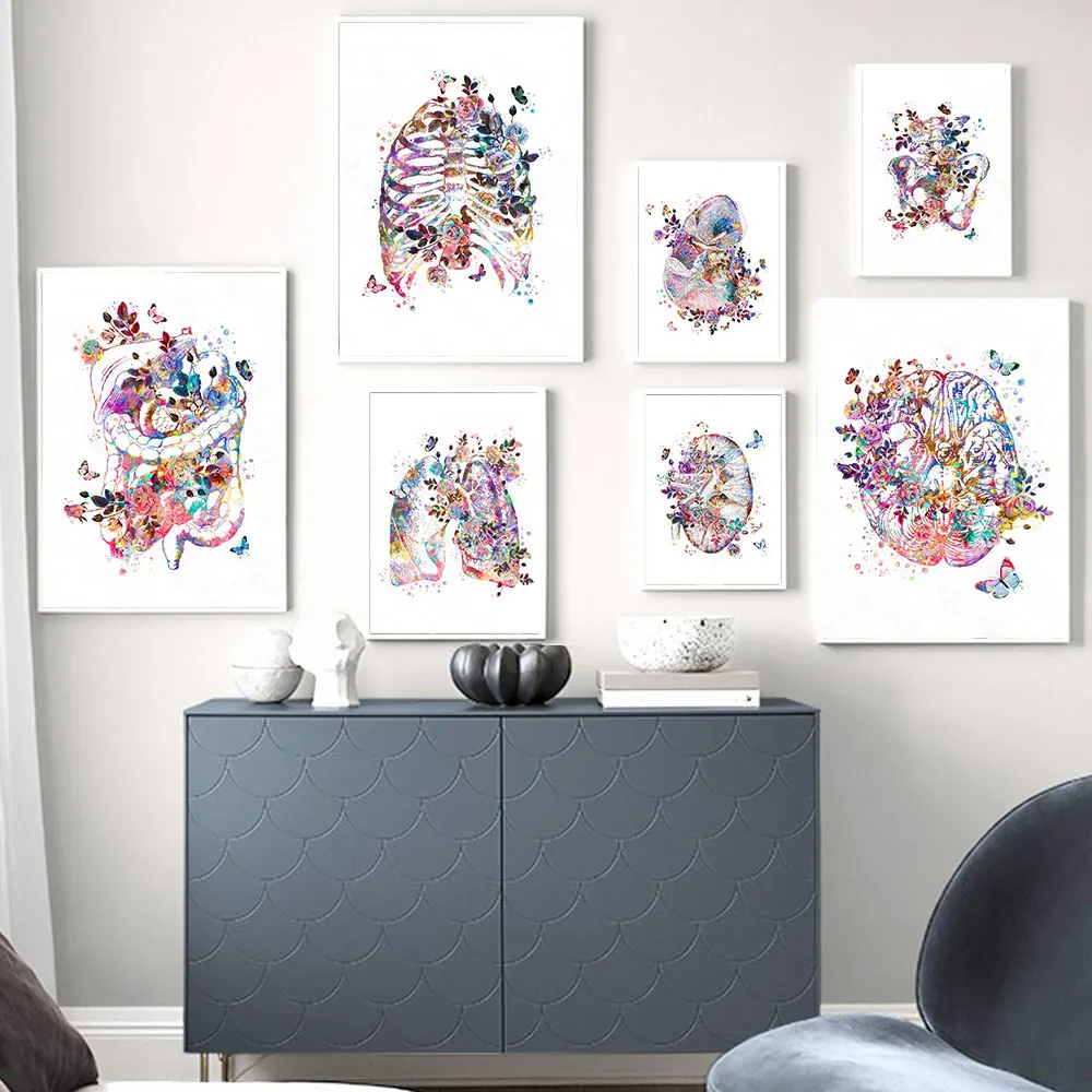 Anatomische Orgel Vintage Poster Menselijk Anatomie Print Schilderij Hersenen Hart Longen Wall Art Foto Medische