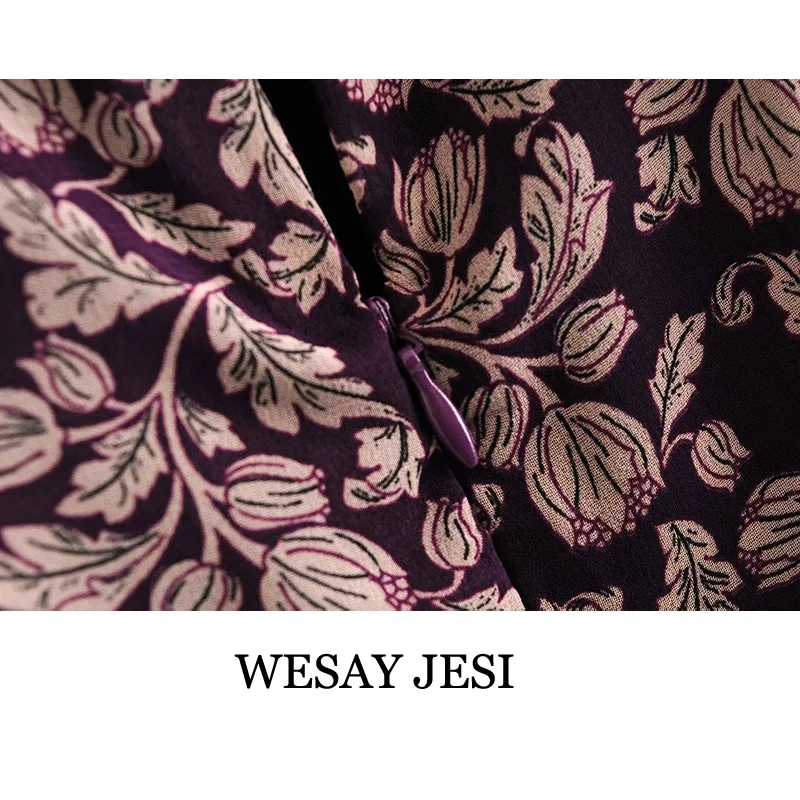 

WESAY JESI New Spring Women Cross V Neck Flower Print Pleated Mini Dress Female Hem Ruffles Slim Kimono Vestidos Chic Clothes