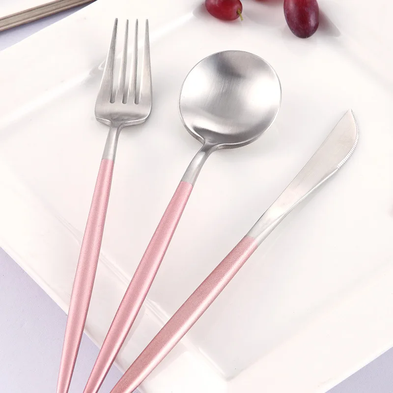Горячая Распродажа розовый кухонный набор столовых приборов из серебра