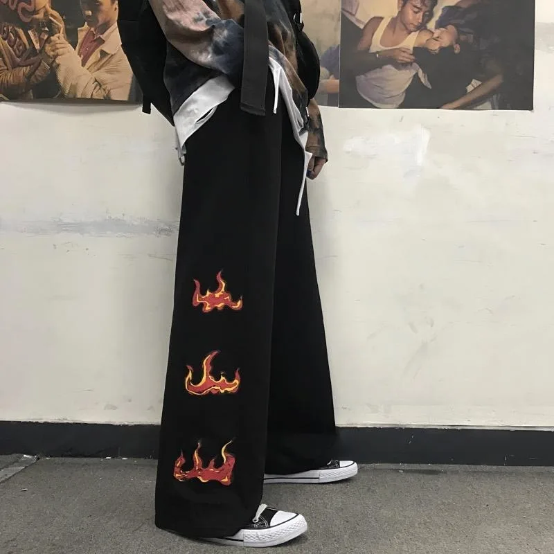 

QWEEK Gothic Harajuku Sweatpants Women Plus Size Vintage Wide Leg Sports Pants Joggers Women 2021 Fashion Trousers Dark Print