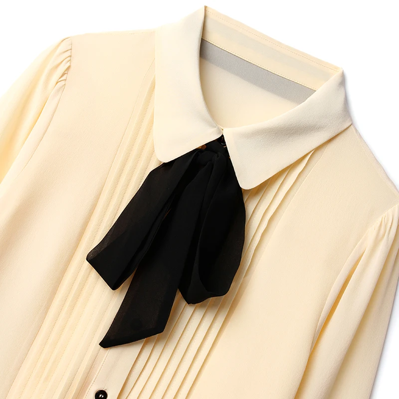 

Office Lady 100% Natural Silk Shirt Elegant Turn-down Collar Long Flare Sleeve Solid Spring Autumn Pure Real Silk Women's Blouse