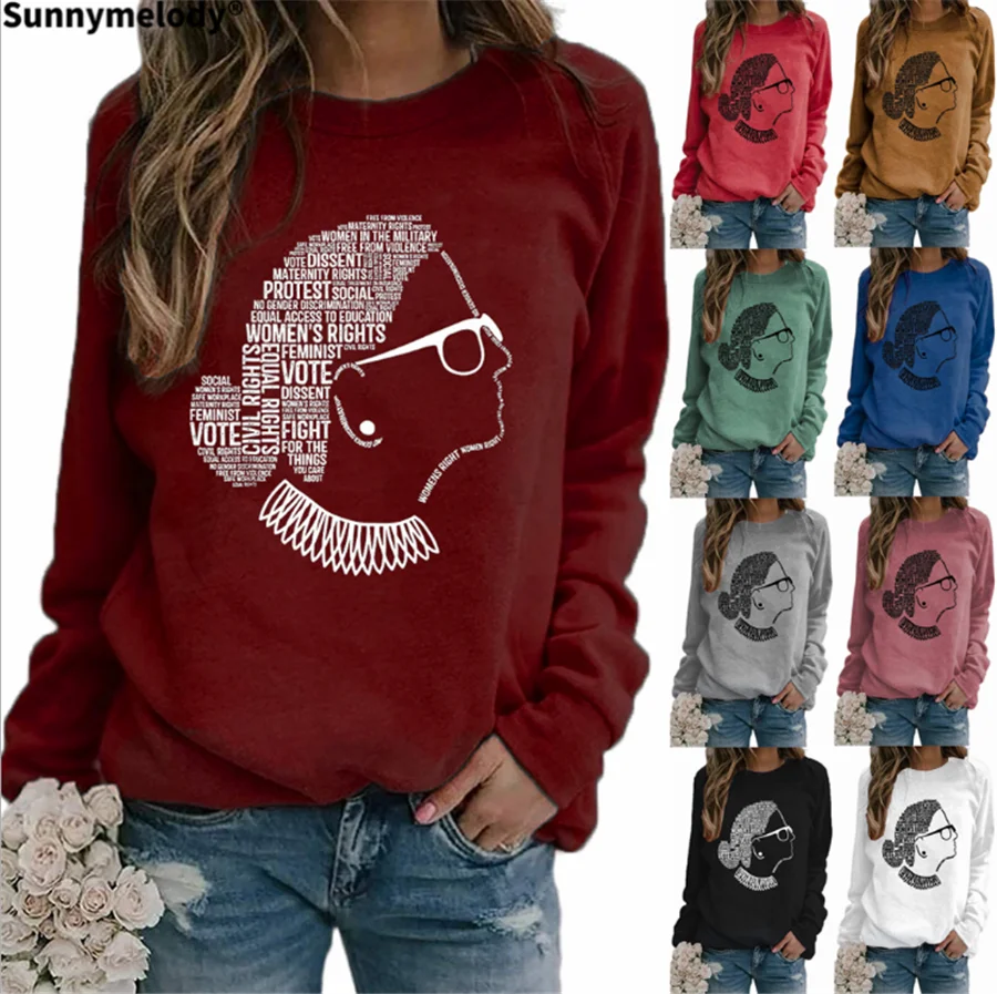 

Fall/Winter 2020 Women's Pocket hoodie RBG US Supreme Court Monogrammed round neck long sleeve T-shirt