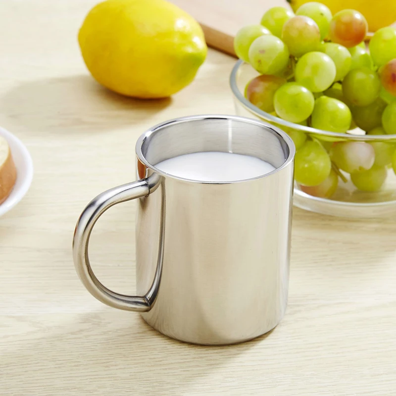 

Stainless Steel Coffee Beer Milk Mug Thick Handle Double Layered Heat Insulated Tea Cups Portable Office Kitchen Tools Drinkware