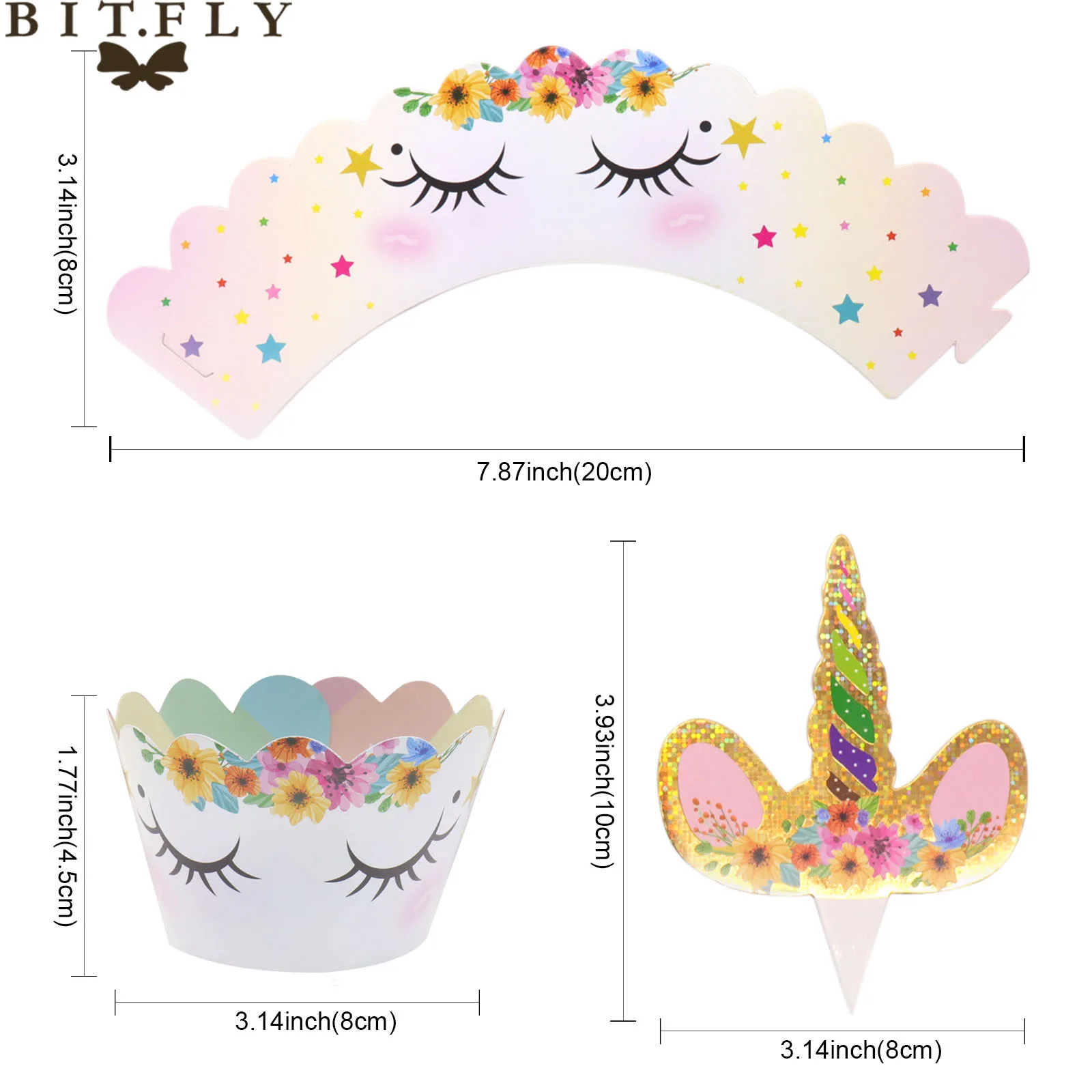 BIT.FLY Единорог и фламинго Радужный торт топперы обертки для капкейки украшения