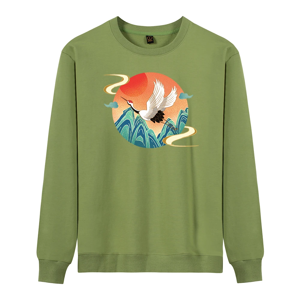 

Женские толстовки в китайском стиле, повседневные толстовки с красным журавлем, модная простая свободная толстовка с капюшоном, хлопковая ...