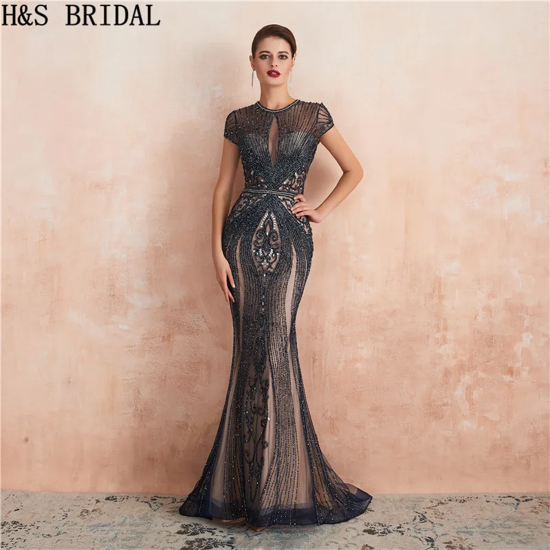 

Женское винтажное вечернее платье H & S, ливанское платье с рукавами-крылышками и бусинами, роскошное платье невесты, 2019