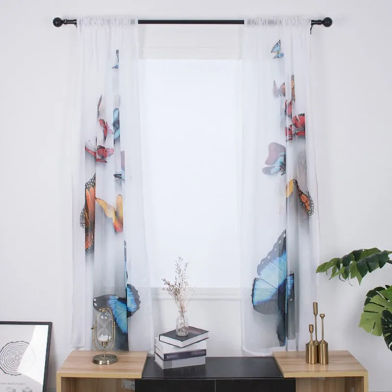 

Home Curtain Butterfly Pattern Fresh Style Window Screen Polyester Material Simple Modern Home Living Room Decoration