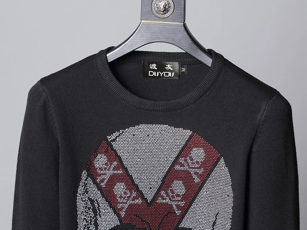 Мужской Повседневный свитер с черепом DUYOU удобный хлопковый перекрестными