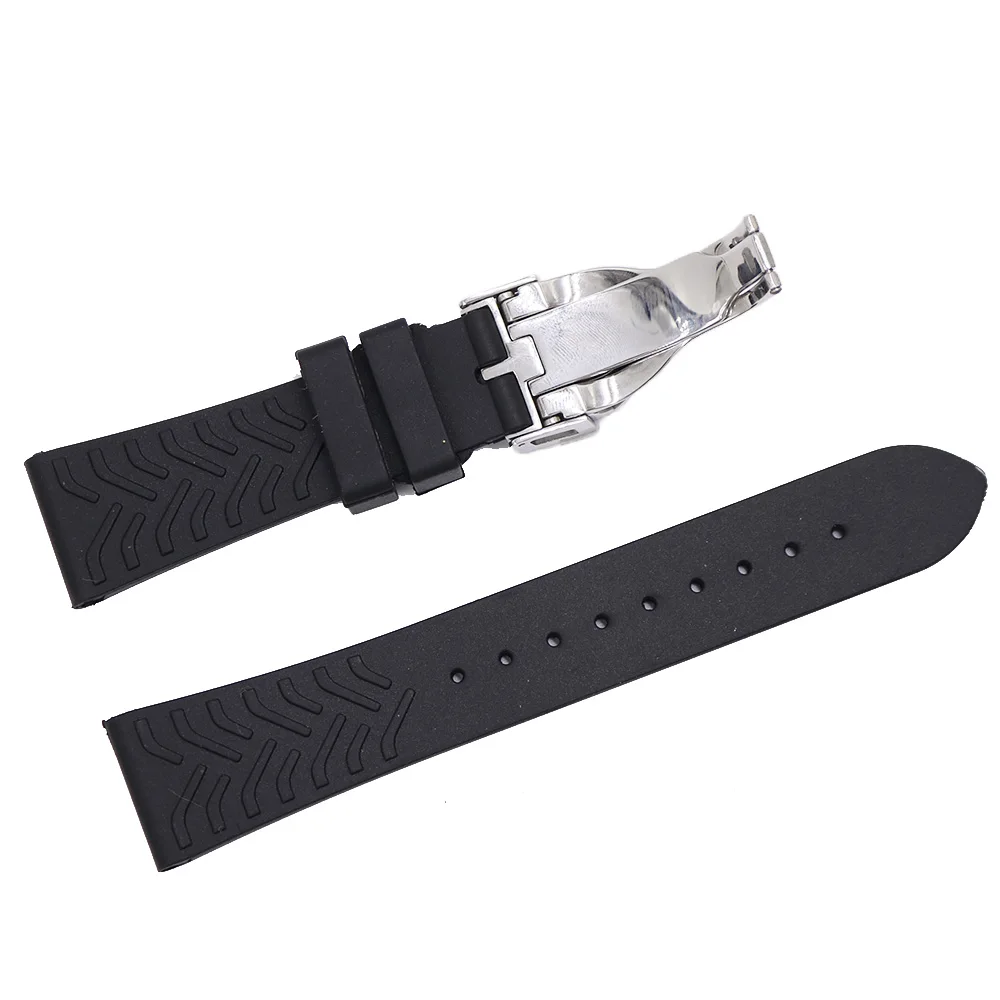 Rolamy 22mm Black Waterproof Silicone Rubber Replacement Wrist Watch Band Strap with Silver Black Rose Gold Clasp For Tudor