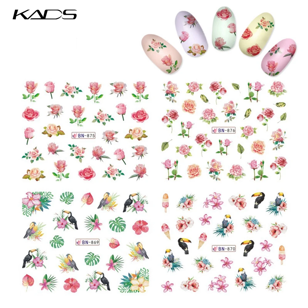 Переводные картинки для ногтей KADS с изображением цветов наклейки водные