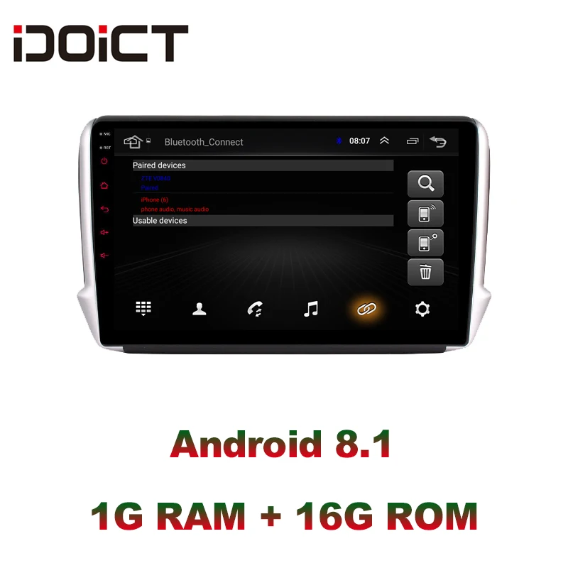 Автомобильный DVD плеер IDOICT Android 8 1 GPS навигация Мультимедиа для peugeot 2008 208 Радио 2014