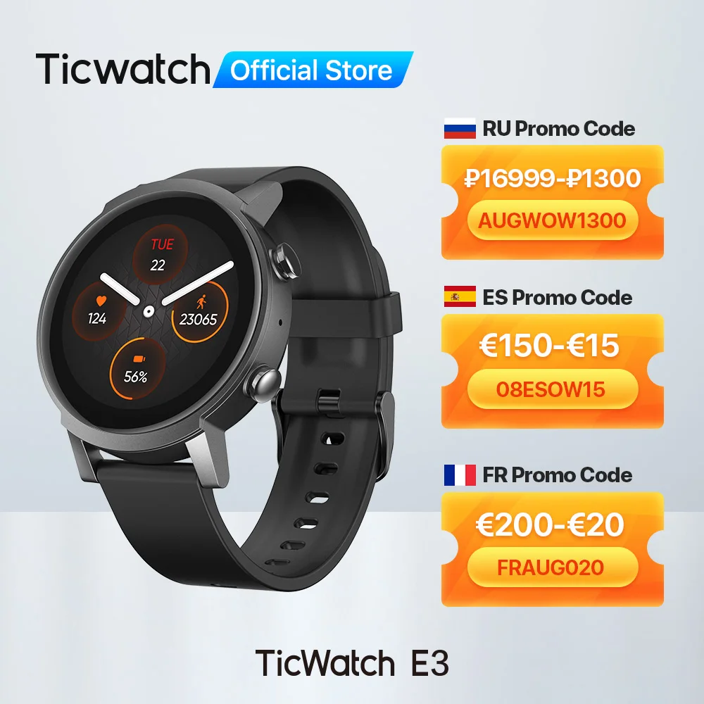 Promo Ticwatch E3 Wear OS Smartwatch Man Snapdragon 4100 8GB ROM 21 Sports Modes IP68 Waterproof Google Pay Smart Watch