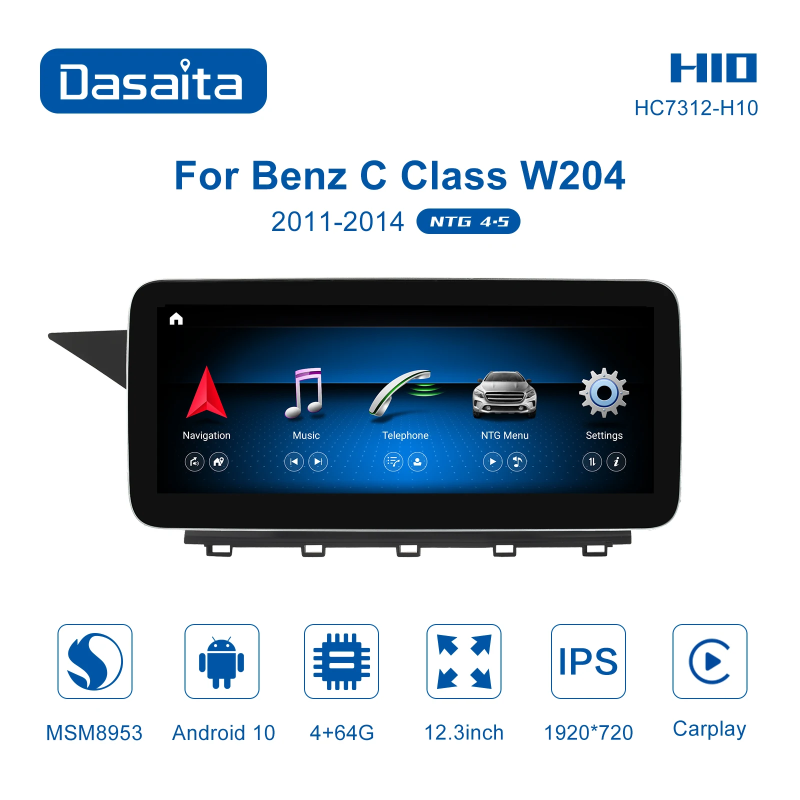 

Автомобильный радиоприемник Dasaita для Mercedes-Benz C-Class W204 2011-2014 12,3 дюймов 1920*720 Android 10,0 мультимедийный плеер стерео Carplay GPS