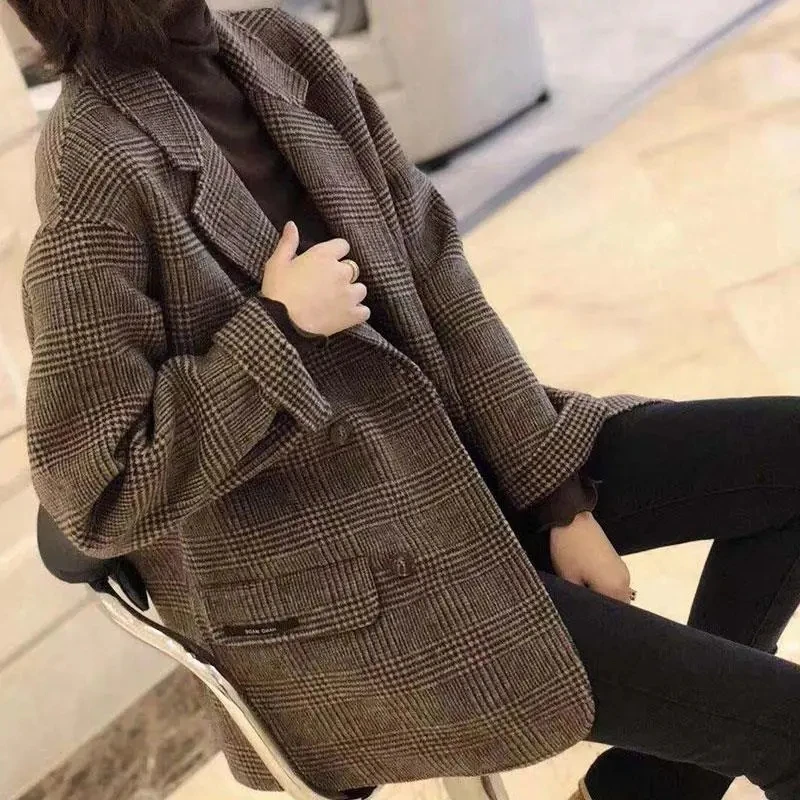 

Women Short Foreign Favor Loose Small Suit Jacket 2021 Female Spring New Korean Version Of The Casual Slim Plaid Suit Tide A104