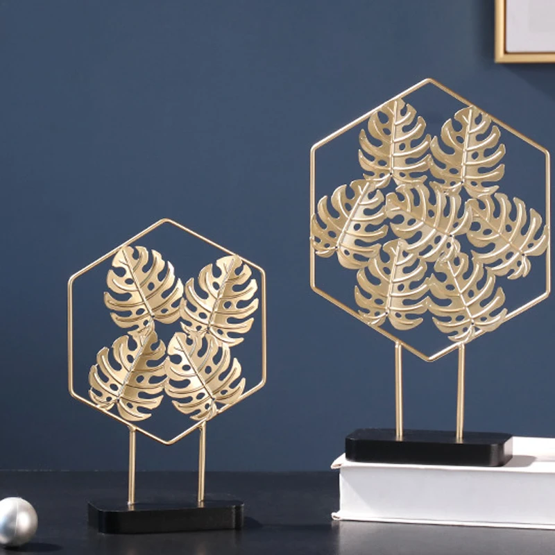 

Nordic Iron Luxury Golden Plant Leaf Ornaments Home Furnishing Crafts Gifts Living Room Cabinet Art Home Decoration Accessories