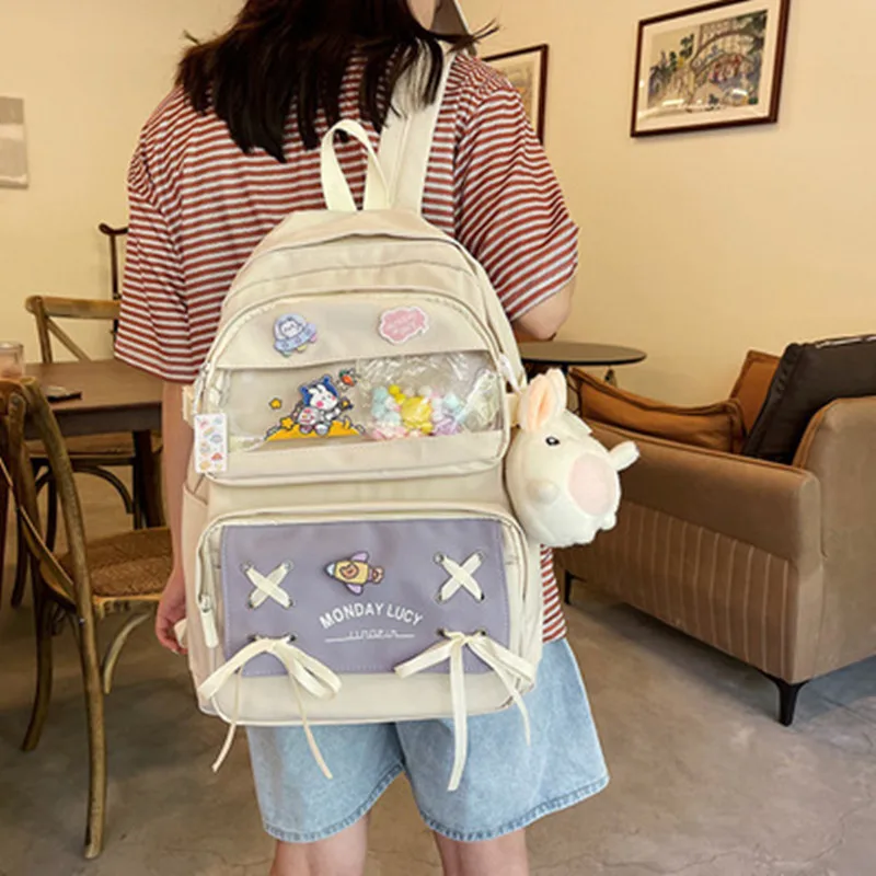 

2021 Large-capacity high school student backpack junior high school student school bag female Korean version of girl backpack