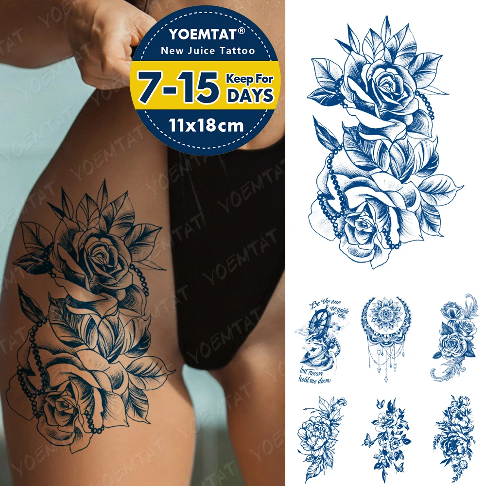 

Juice Ink Lasting Waterproof Temporary Tattoo Stickers Peony Rose Flower Henna Flash Full Tattoos Body Art Fake Tatto Men Women