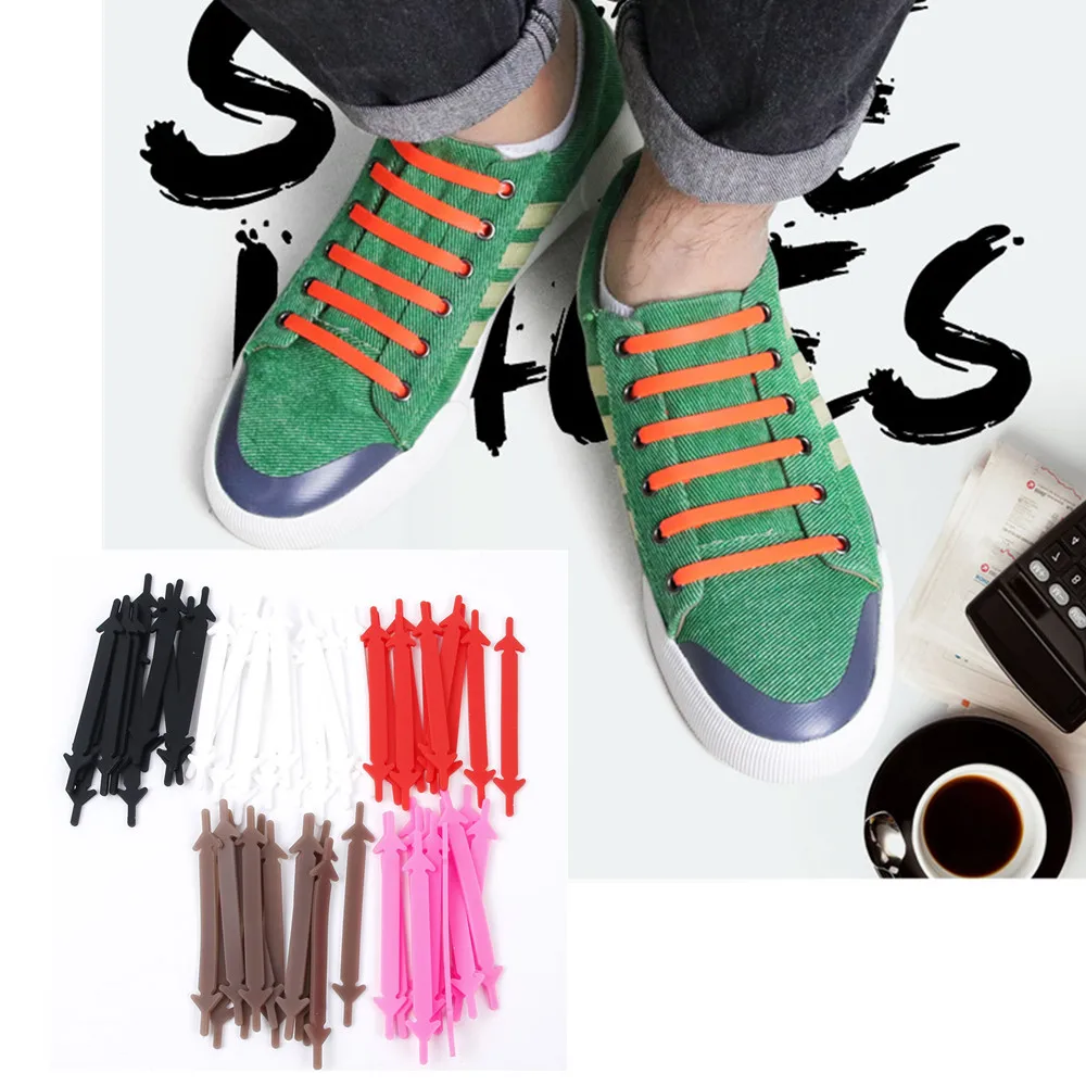 

12pcs/lot Silicone Shoelaces Elastic Shoe Laces Special No Tie kids adult Lacing Rubber Sneakers Zapatillas Lacing Strap