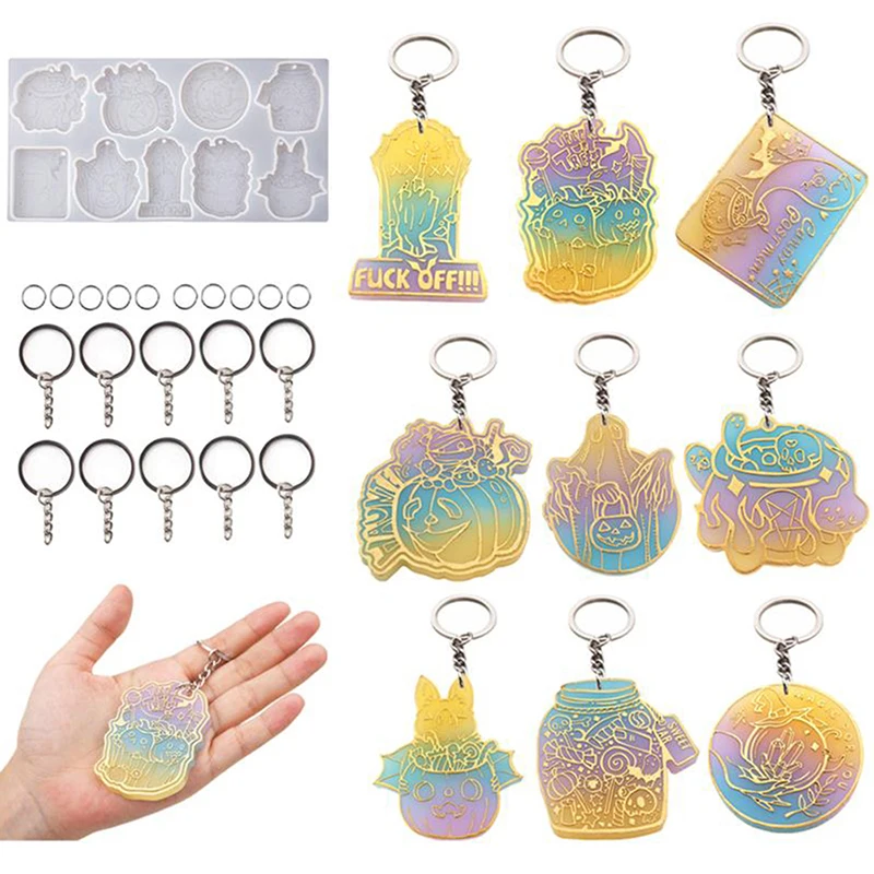 

DIY Halloween Pumpkin Crystal Epoxy Resin Mold Cartoon Skull Candy Mirror Silicone Mold DIY Key Chains
