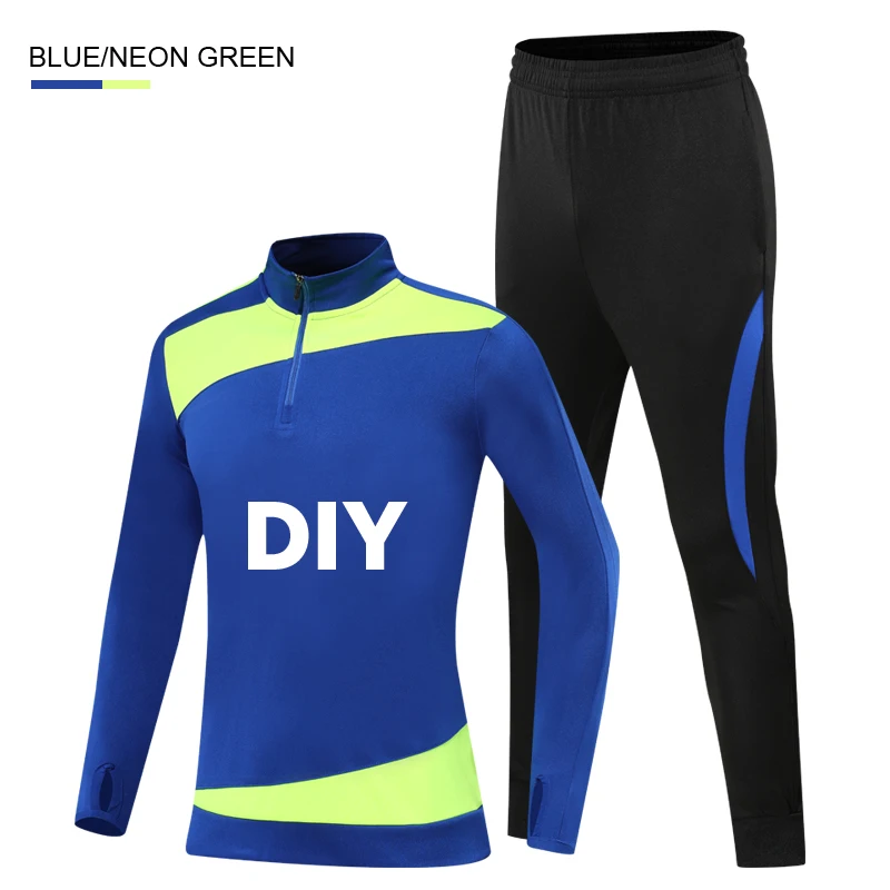 Blue DIY Детская зимняя спортивная одежда для футбола; Спортивный костюм с длинными рукавами; длинные штаны; трикотажные костюмы для фитнеса и бега; спортивная форма для бега - Цвет: Blue DIY