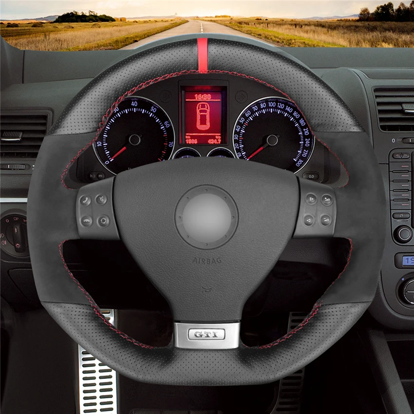 Чехол на руль MEWANT из черной натуральной замши для Volkswagen Golf 5 Mk5 GTI VW R32 Passat R GT 2005 |