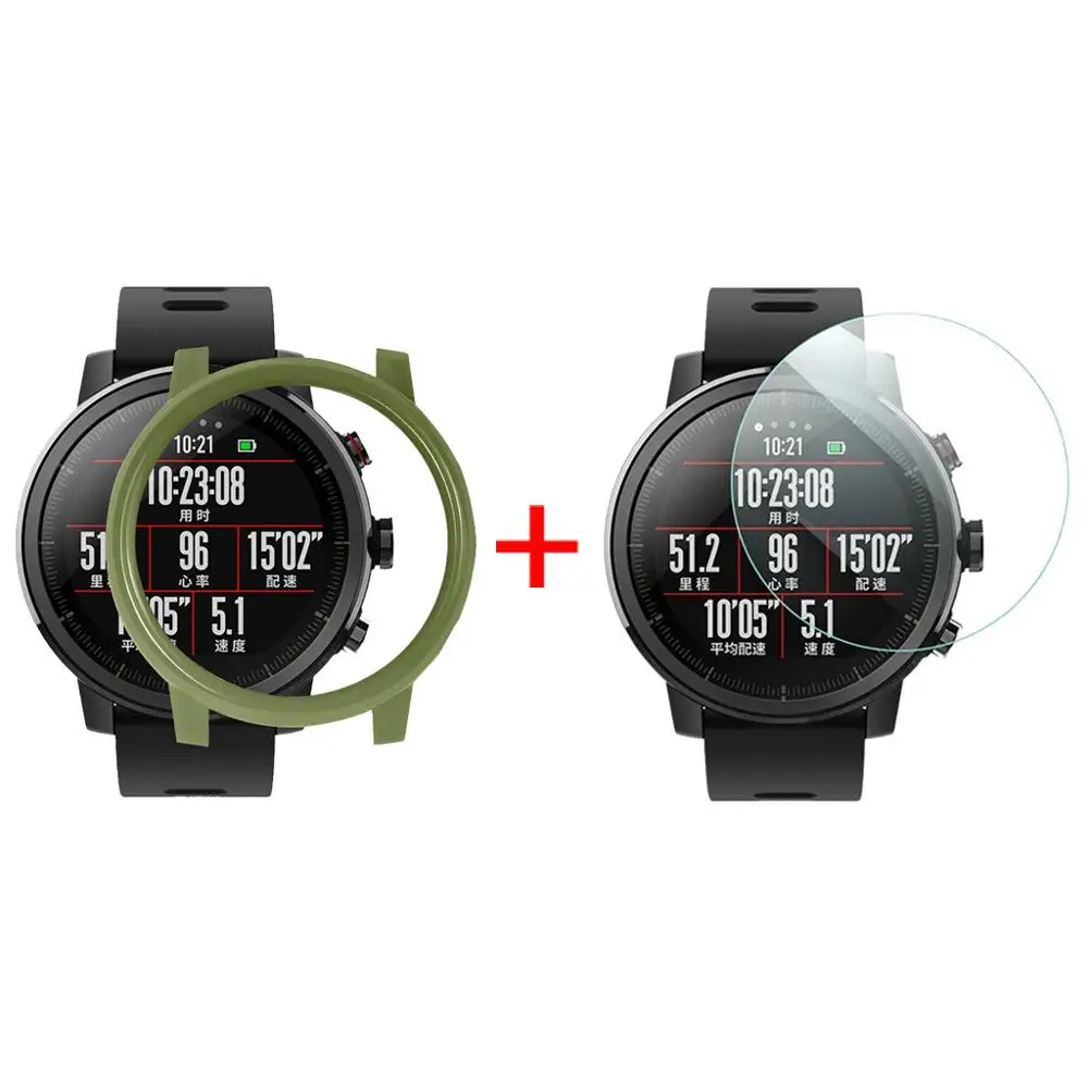 Green Чехол из поликарбоната для Xiaomi Huami AMAZFIT 2/2S часы Stratos с защитой экрана Прямая поставка Caja de reloj# T3 - Цвет: Green