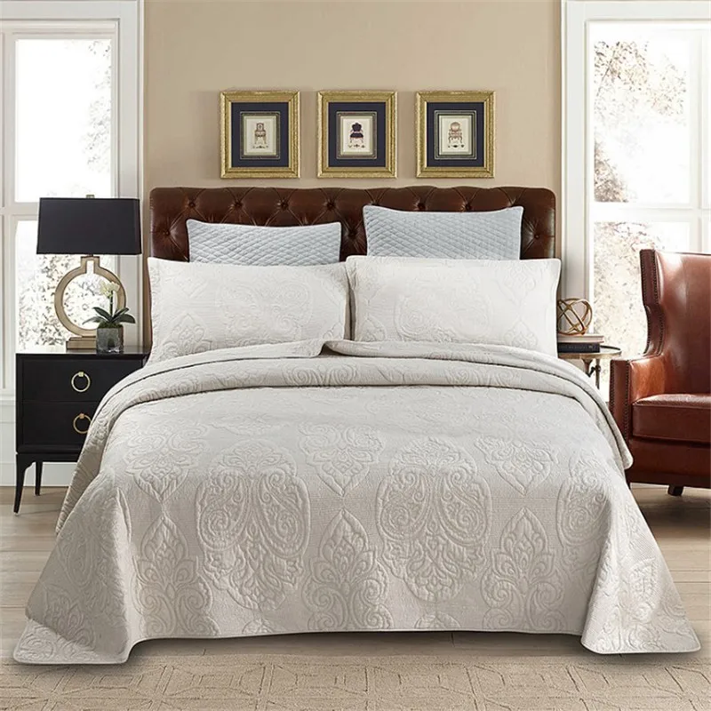 

American style pure color cotton embroidery patchwork quilt full queen king size 3pcs washed air condition bed cover/bedspread Y