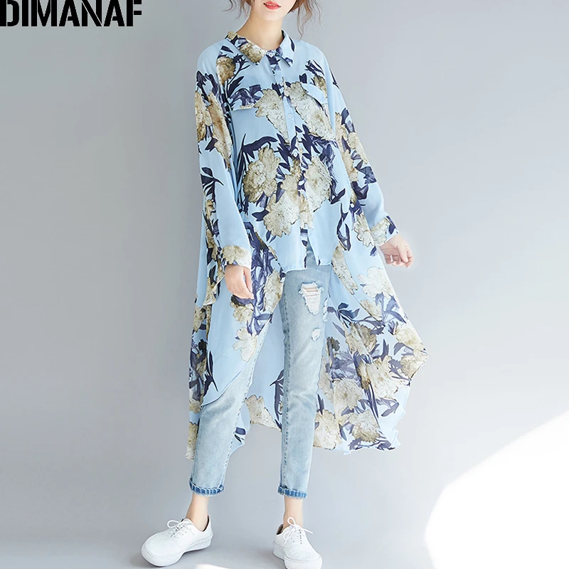 Женская блузка с длинным рукавом DIMANAF свободная повседневная Пляжная рубашка