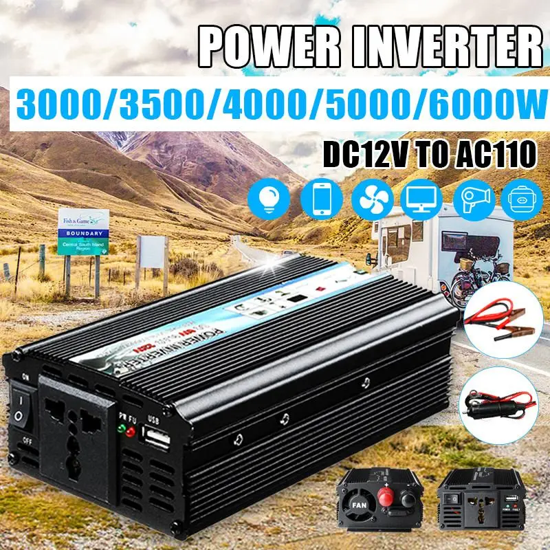 Автомобильный инвертор 3000/3500/4000/5000/6000W DC12V для AC110V Pe АК автомобиля Мощность инвертор Напряжение трансформатор конвертер инвертор солнечной установки