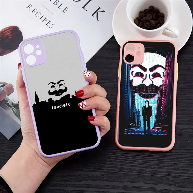 

Mr Robot Fsociety Phone Case For iPhone 12 11 Mini Pro XR XS Max 7 8 Plus X Matte transparent Pink Back Cover