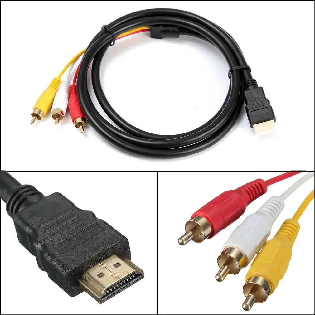 

Gold Plated Connectors 5 Feet 1.5M 1080P HDTV HDMI Male to 3 RCA Audio Video AV Cable Cord Adapter for Better Signal Transfer