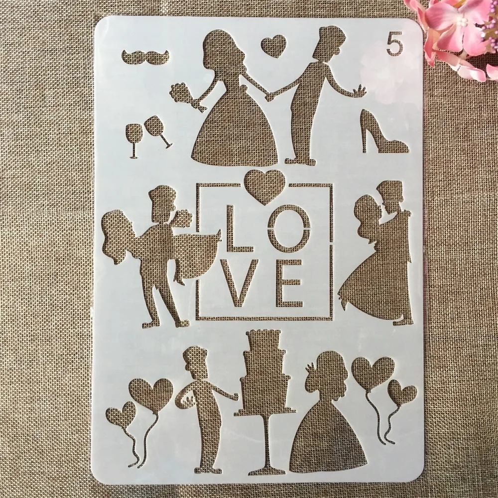 29 см А4 Свадьба Любовь Невеста пара DIY ремесло Многослойные трафареты живопись