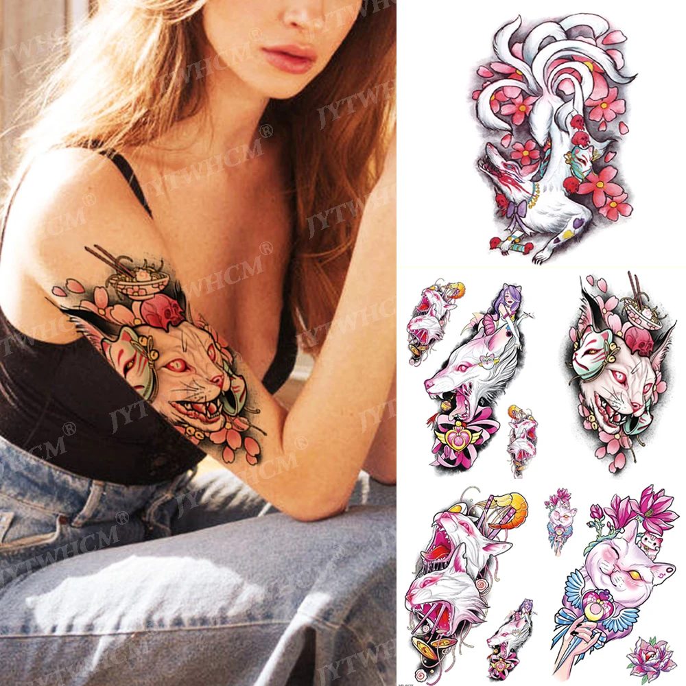 

Waterproof Temporary Tattoo Stickers Cat Anime Tatto Fake Tattoos Women's Sexy Nine-tailed Fox Flash Body Art Transfer Sticker