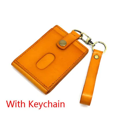 Yellow-Keychain Натуральная Кожа Вертикальный стиль ID со значком выдвижной держатель ремешок на шею или брелок корова кредитный держатель для карт Id Card чехол - Цвет: Yellow-Keychain
