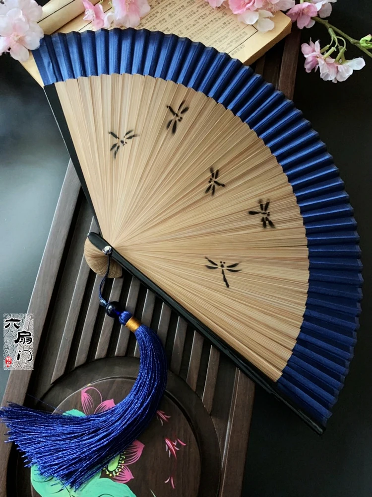 Японский стиль кружева китайский античный бамбуковая Ручка Складной вентилятор