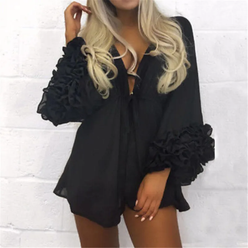 Summer Puff Sleeve Beach Dress Women Beachwear Swimwear Bikini Cover Up Tunic Kaftan Pareo Ladies Boho Robe | Женская одежда