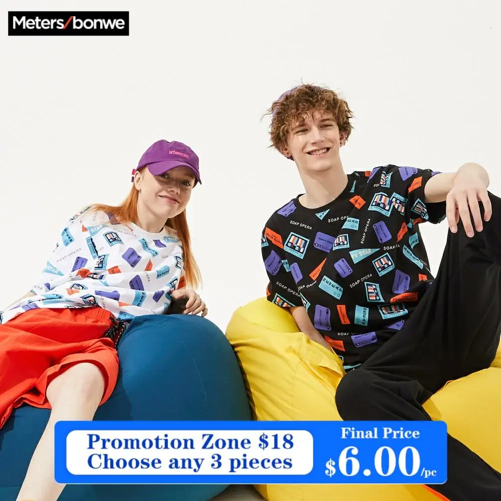 Metersbonwe новая хип-хоп футболка мужская 100% хлопковая парная Летняя Повседневная