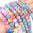 Цветочный узор, печатная глина, бриллиантовые круглые свободные полимерные космические бусины для изготовления ювелирных изделий, DIY, браслет, ожерелье 6810 мм