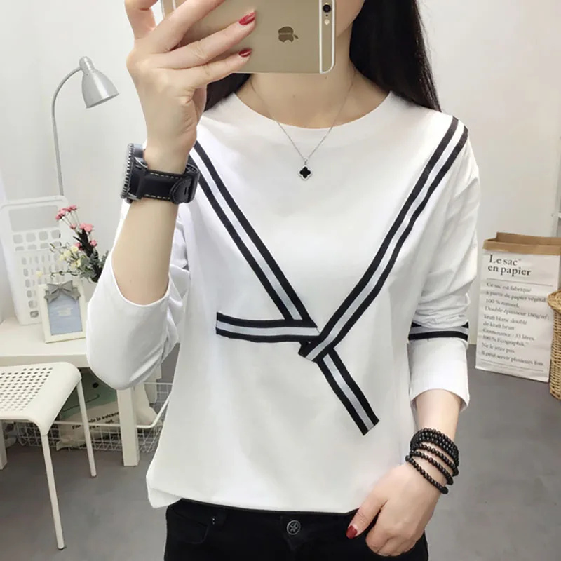 Женская футболка Осень зима 2019 новая хлопковая Свободная рубашка с длинным