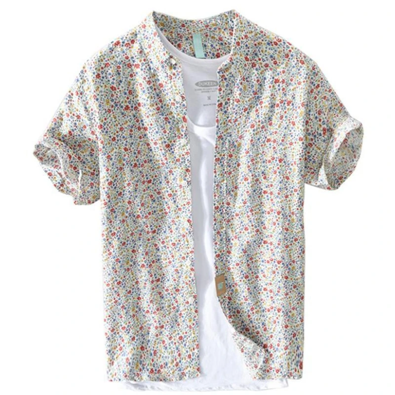 

Гавайская Мужская рубашка с коротким рукавом, Пляжная блузка с тропическим цветочным принтом, на пуговицах, L41B