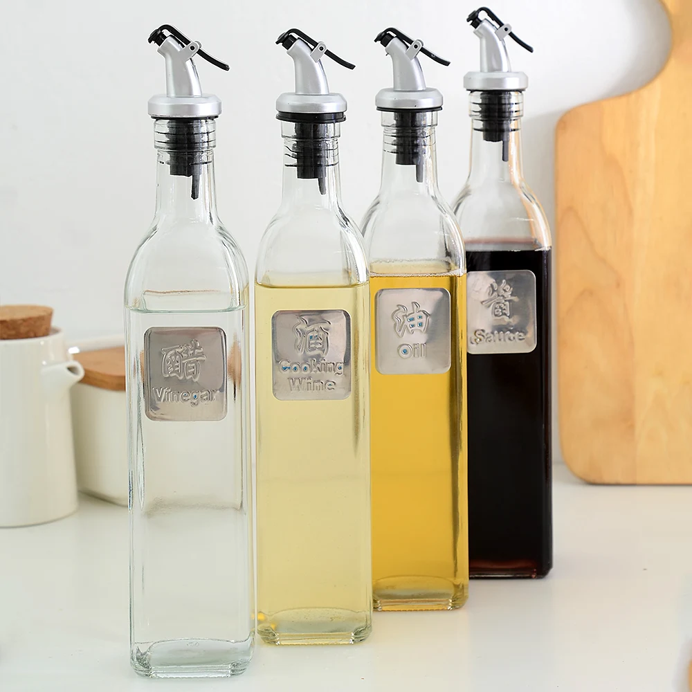 Damask Kitchen Sauce Oil Bottle Dispenser 500ml Glass Storage For Vinegar Cooking Wine Accessories |