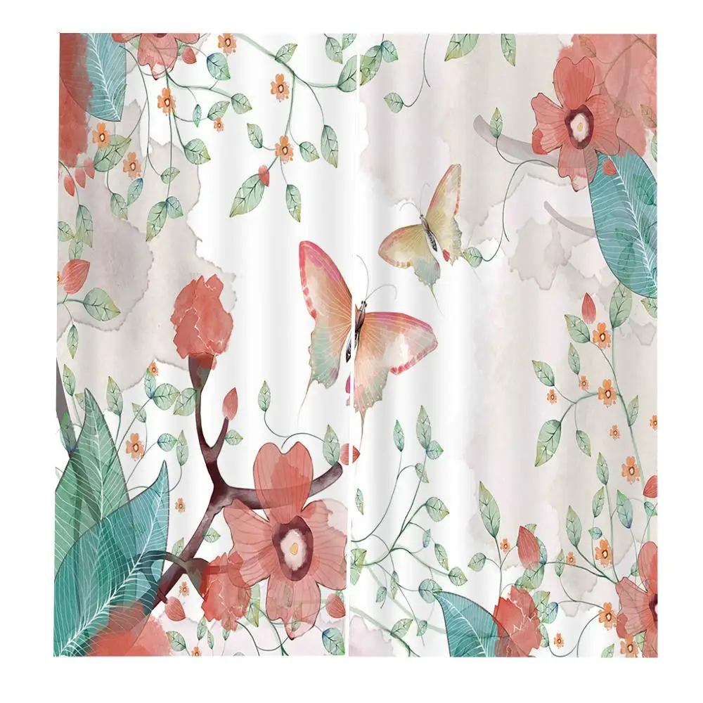 

Custom Butterfly Flower Curtains Floral Leaf For Living room Bedroom Blackout Digital Print Window Drapes home Decor