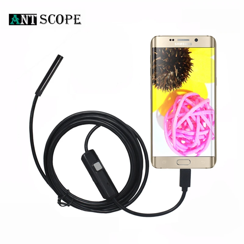 Antscope HD 480P 7 мм/5,5 мм 6LED черная мини камера водонепроницаемая камера для осмотра Бороскоп 1 м Android/PC 2 м PC USB эндоскоп 5