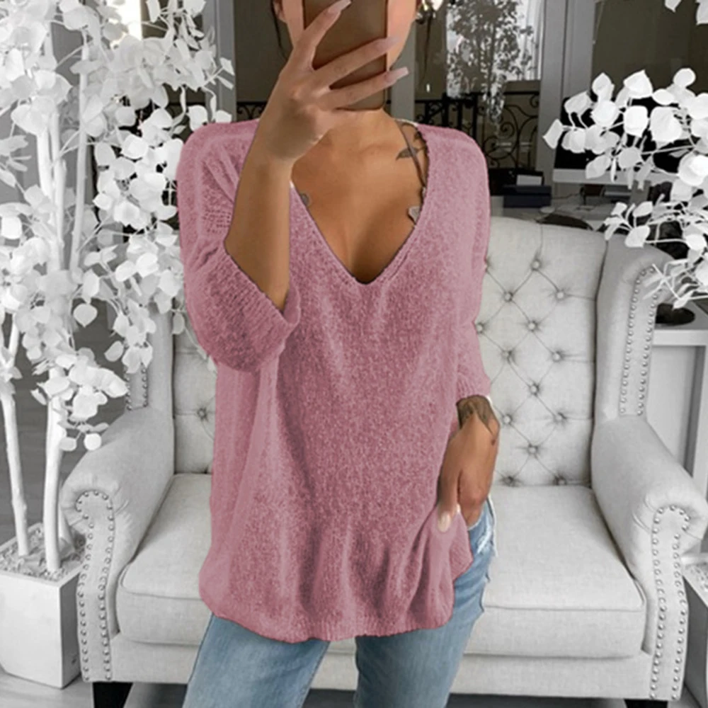 Женские Модные свободные тонкие трикотажные пуловеры с длинным рукавом женские