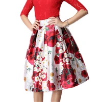 2021 new arrival spring autumn women midi skirt korean fashion sweet flowers print high waist slim a line skirt