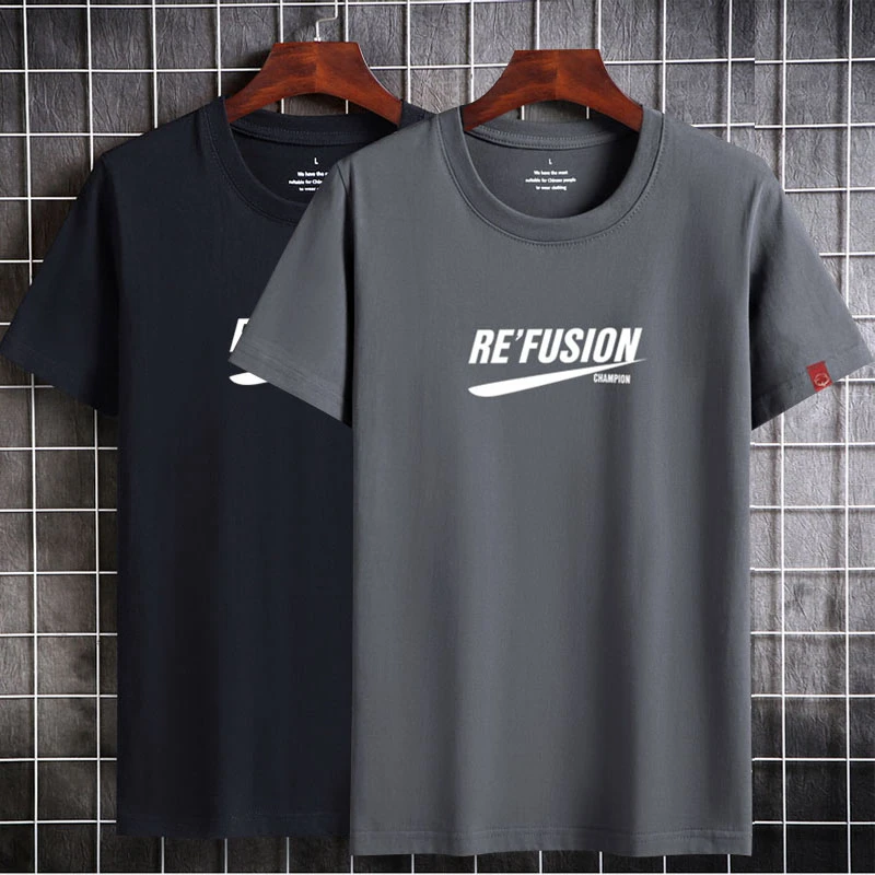 

men`s t-shirt 2-pack New cotton printed short-sleeved men and women with the same fashion round neck short-sleeved plus size top