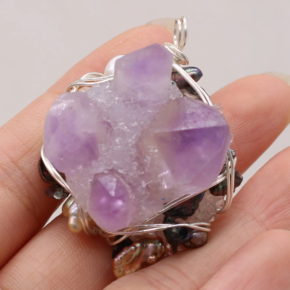 

2021 Natural Pearl Irregular Amethyst Crystal Bud Pendant Bead Boutique Making DIY Fashion Charm Necklace Jewelry Accessories