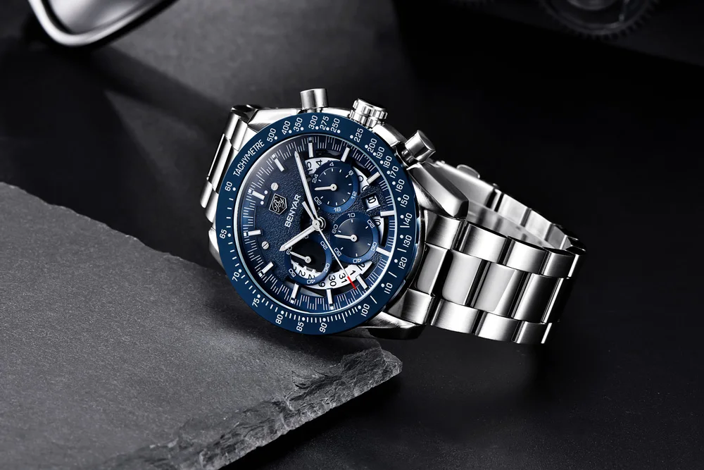 BENYAR Топ люксовый бренд Moon Phase часы мужские водонепроницаемые Хронограф военные спортивные кварцевые часы мужские часы Relogio Masculino